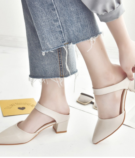 KL792 - Fashion Soft PU Heels Cream